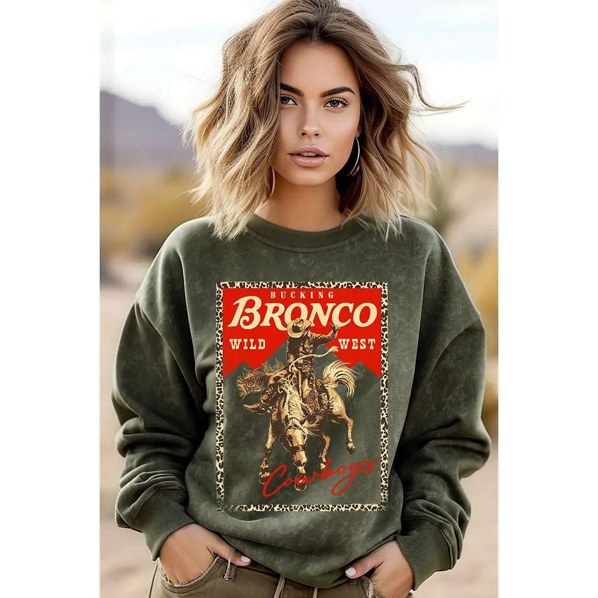 Bronco Wild West Mineral Graphic Sweatshirt - Olive
