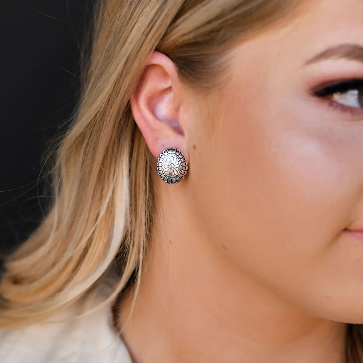 Small Silver Flower Concho Earring