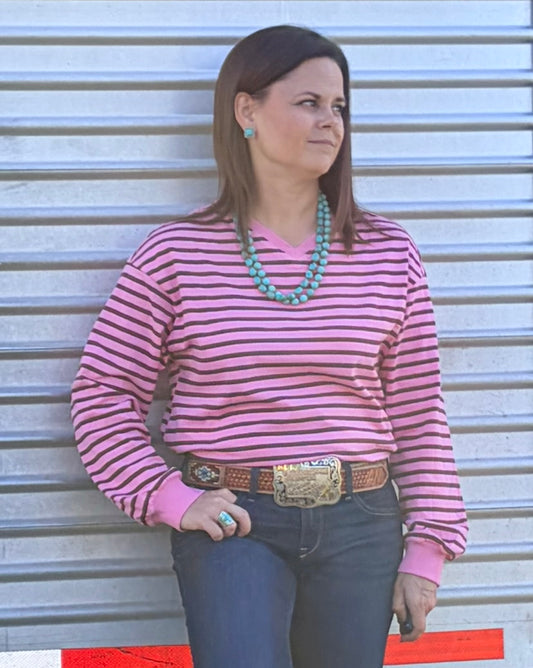 Striped Print Drop Western Pullover
