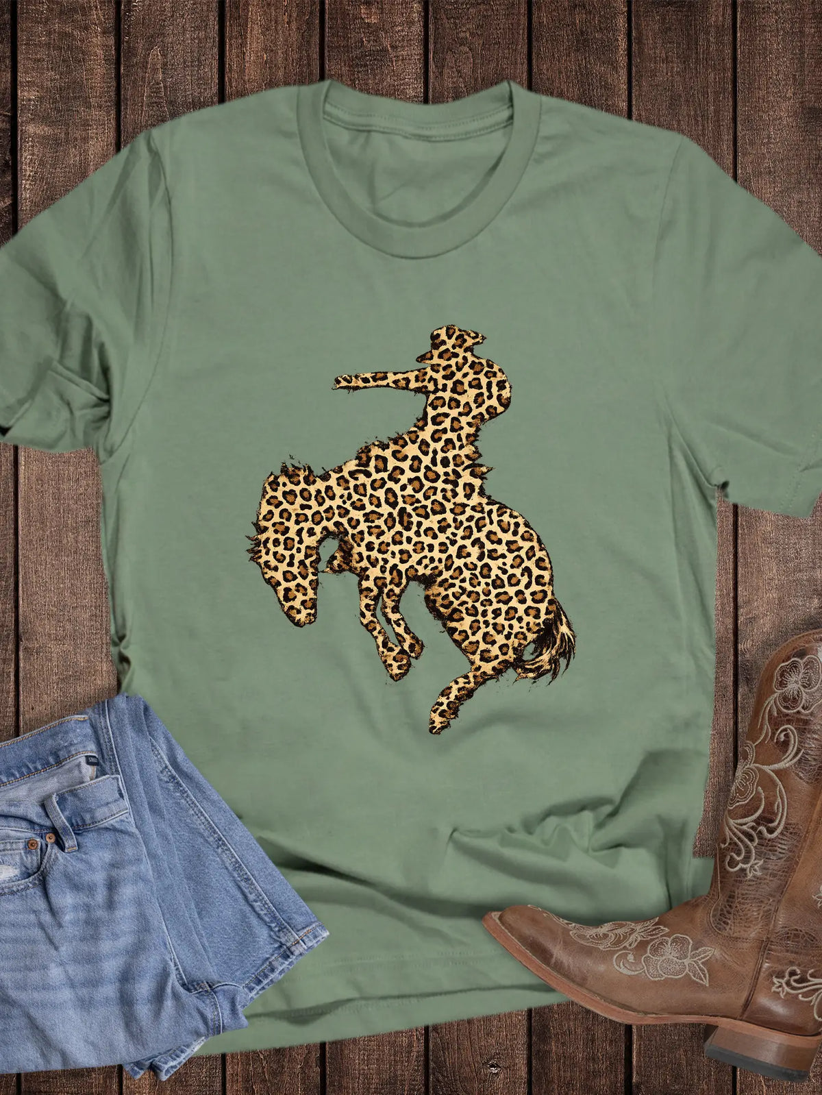 Western Leopard Bucking Bronc Graphic Tee