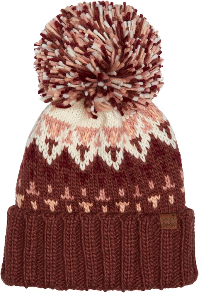 Women's Knit Pom Beanie - Brick
