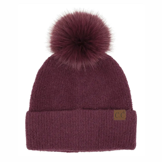 Women's C.C. Chenille Winter Pom Beanie - Burgundy