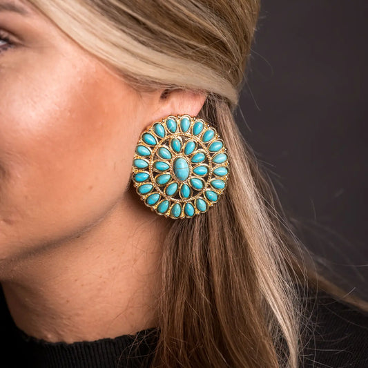 Large Gold & Turquoise Cluster Earrings