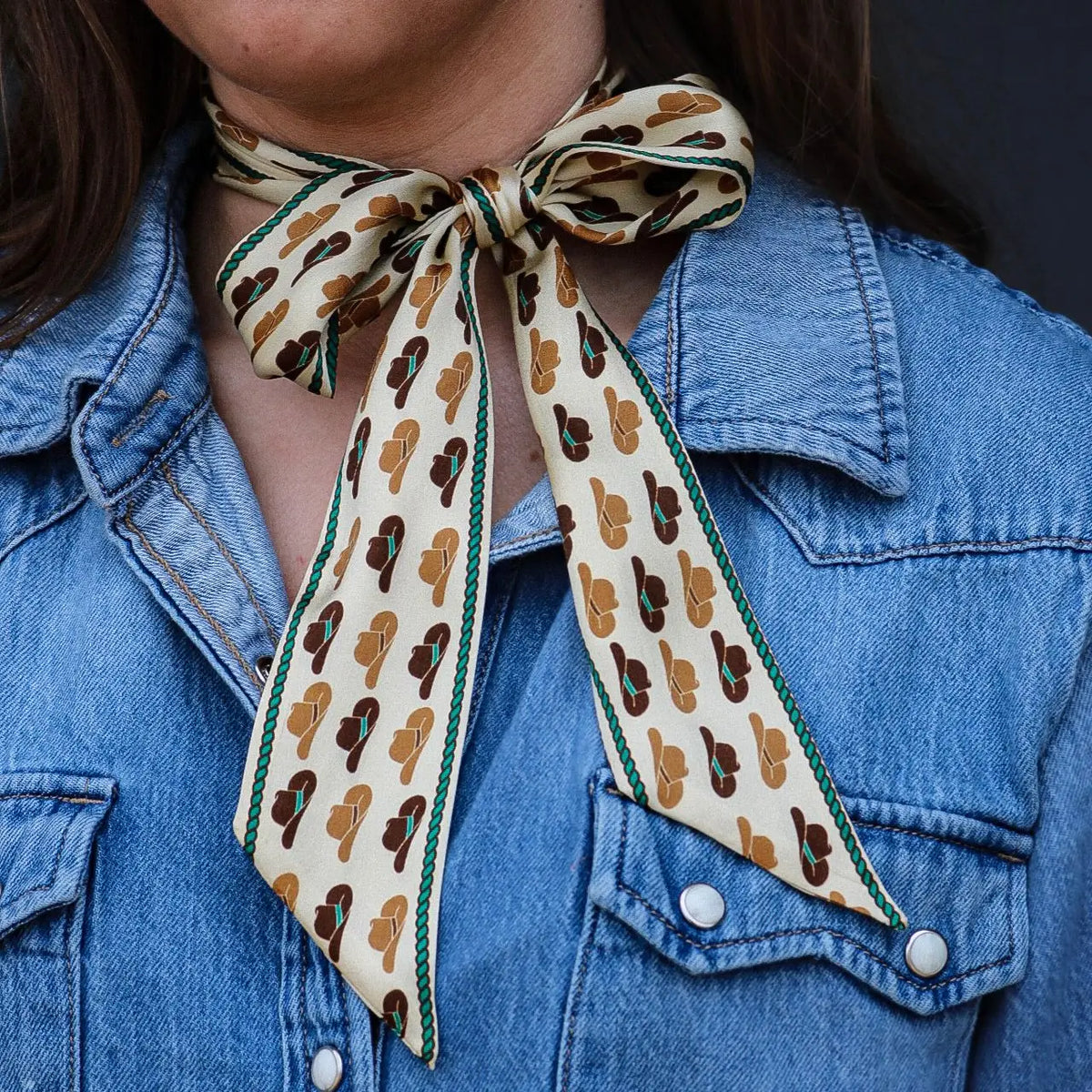 Silk Twilly Scarf with Cowboy Hat