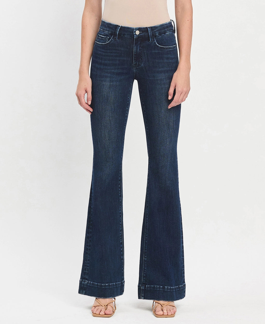 Mid-Rise Dark Wash Full Length Flare Jeans