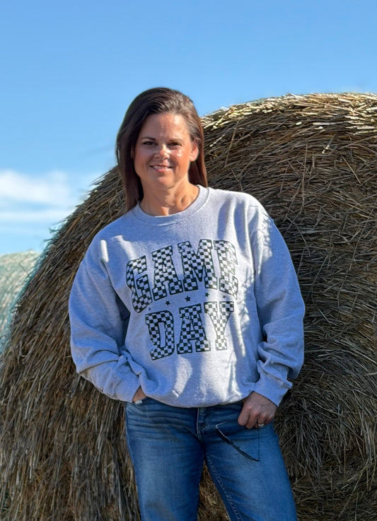 Game Day Checkered Sweatshirt Sport Grey