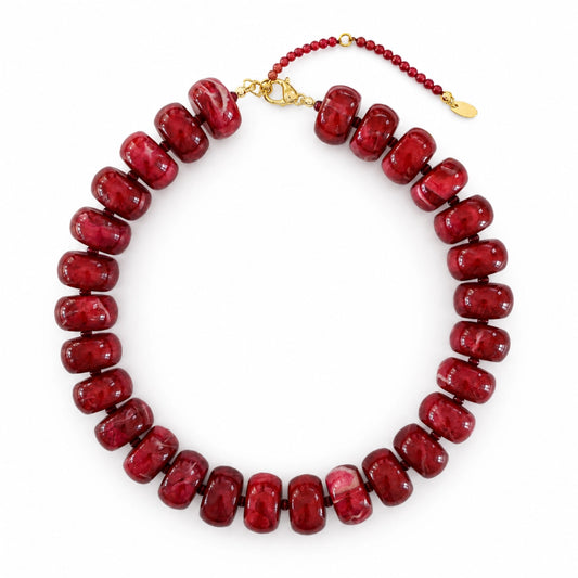 Chunky Resin & Natural Stone Necklace - Red Jasper Glow