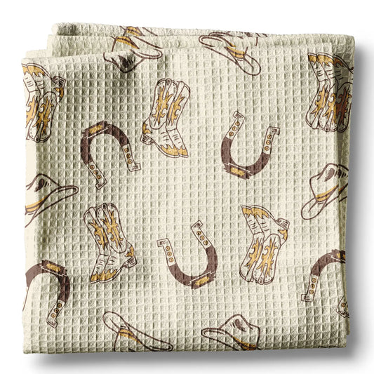 Retro Western Horse Boots Cowboy Hat Kitchen Towel