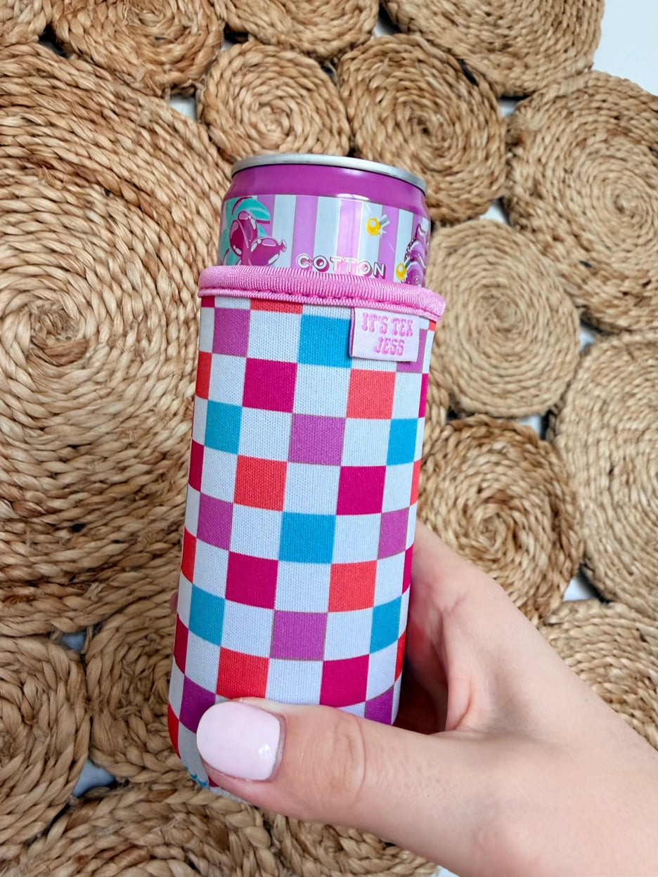 Slim Can Sleeve - Colorful Checkers