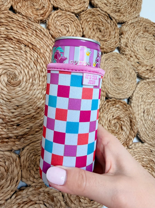 Slim Can Sleeve - Colorful Checkers