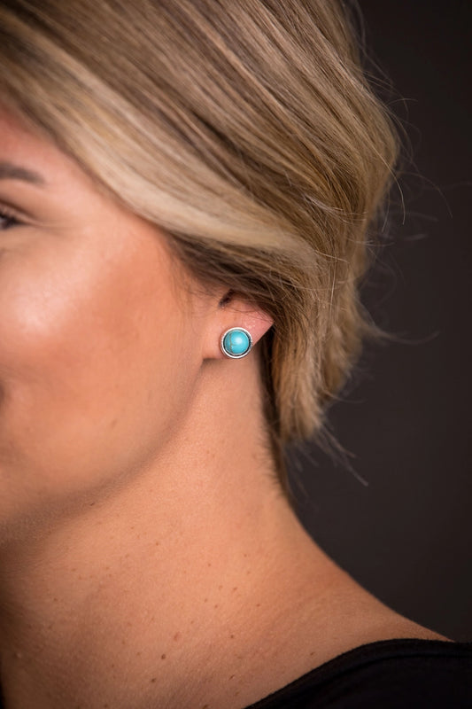 Burnished Silver w/Inlayed Turquoise Stud Earrings