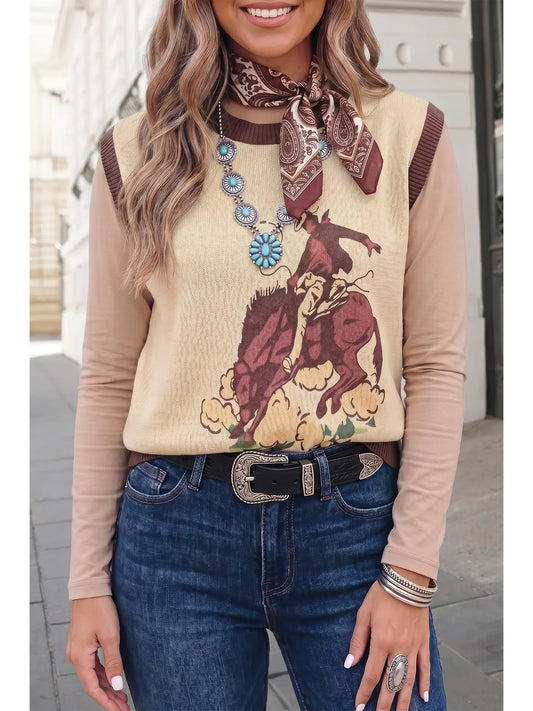 Western Graphic Knit Sweater Vest