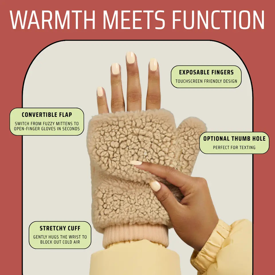 Faux Fur Convertible Mitten-Sherpa