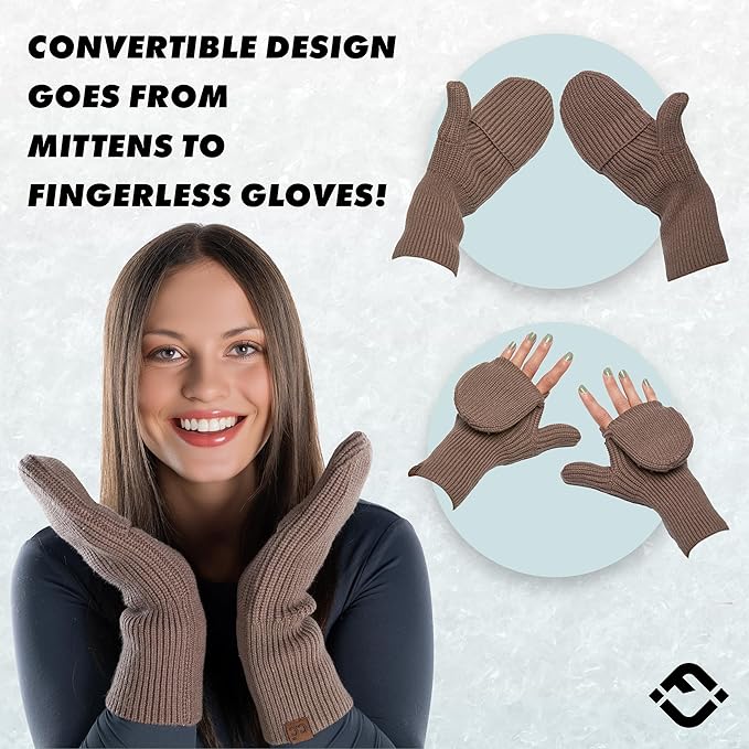 Ribbed Knit Convertible Fingerless Gloves