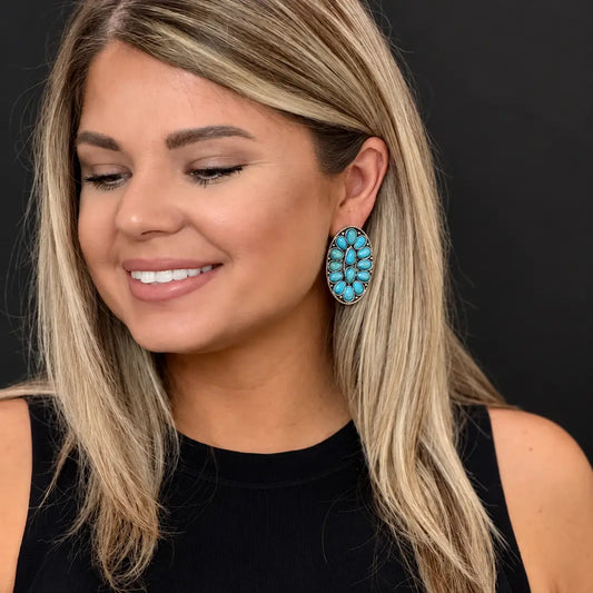 Turquoise Oval Cluster Earring